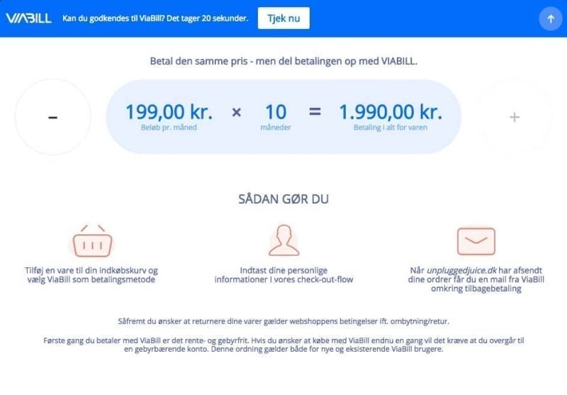 Del-Betaling ViaBill delbetaling på din juicekur